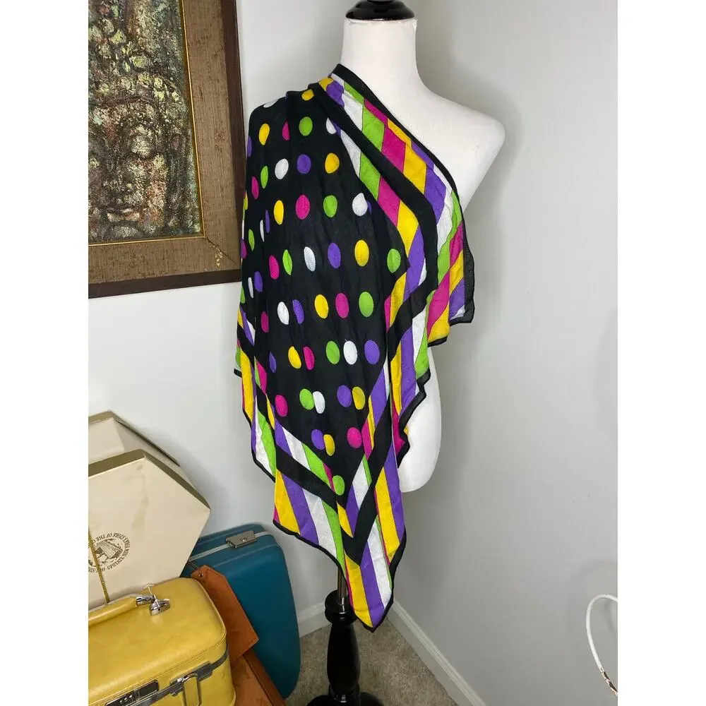 Bold Colorful Polka Dot Geometric Square Scarf Black Pink Purple Green Yellow